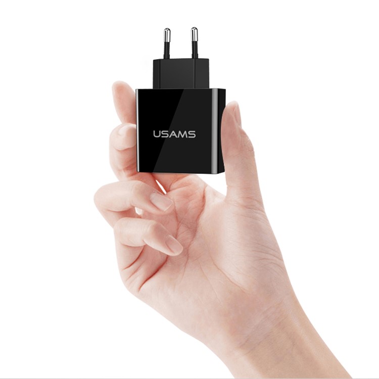 USAMS US-CC035 5V 2.4A 3-port Travel Adapter Wall Charger with Screen Display for iPhone Samsung etc. - EU Plug/Black-8