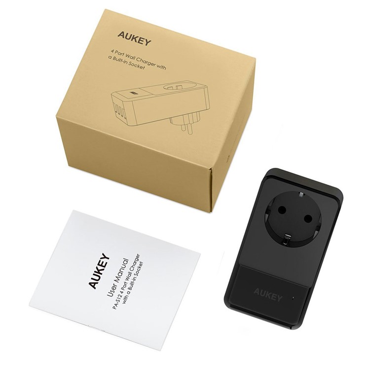 AUKEY 4-Port USB Charger with Built-in EU Socket Universal Travel Wall Charger (PA-S12) - EU Plug-5