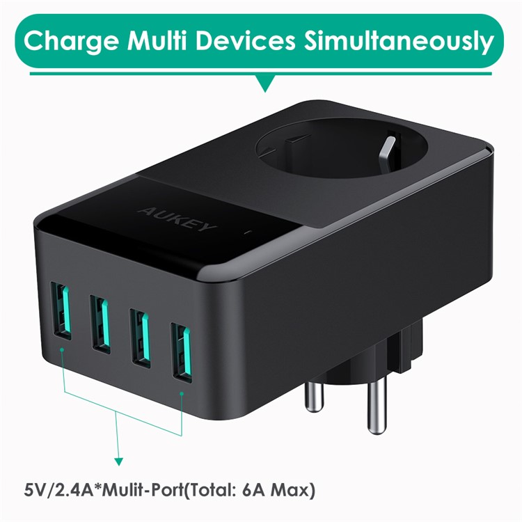 AUKEY 4-Port USB Charger with Built-in EU Socket Universal Travel Wall Charger (PA-S12) - EU Plug-8