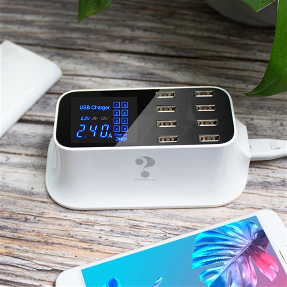 YC-CDA19 5V 8A 8 USB Ports Smart Charger with LCD Output Current and Voltage Display - Black Surface / EU Plug-3