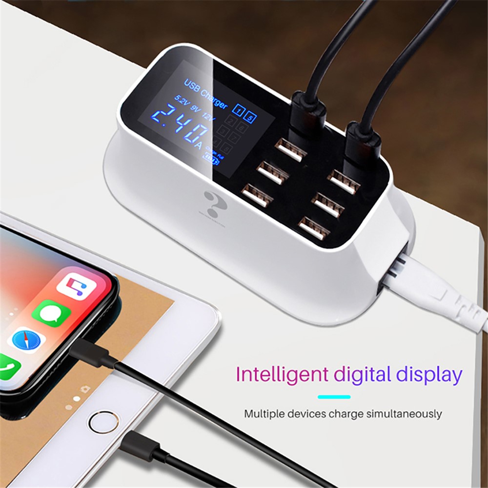 YC-CDA19 5V 8A 8-Port USB Power Adapter Charger with LCD Display - Black Surface / US Plug-4