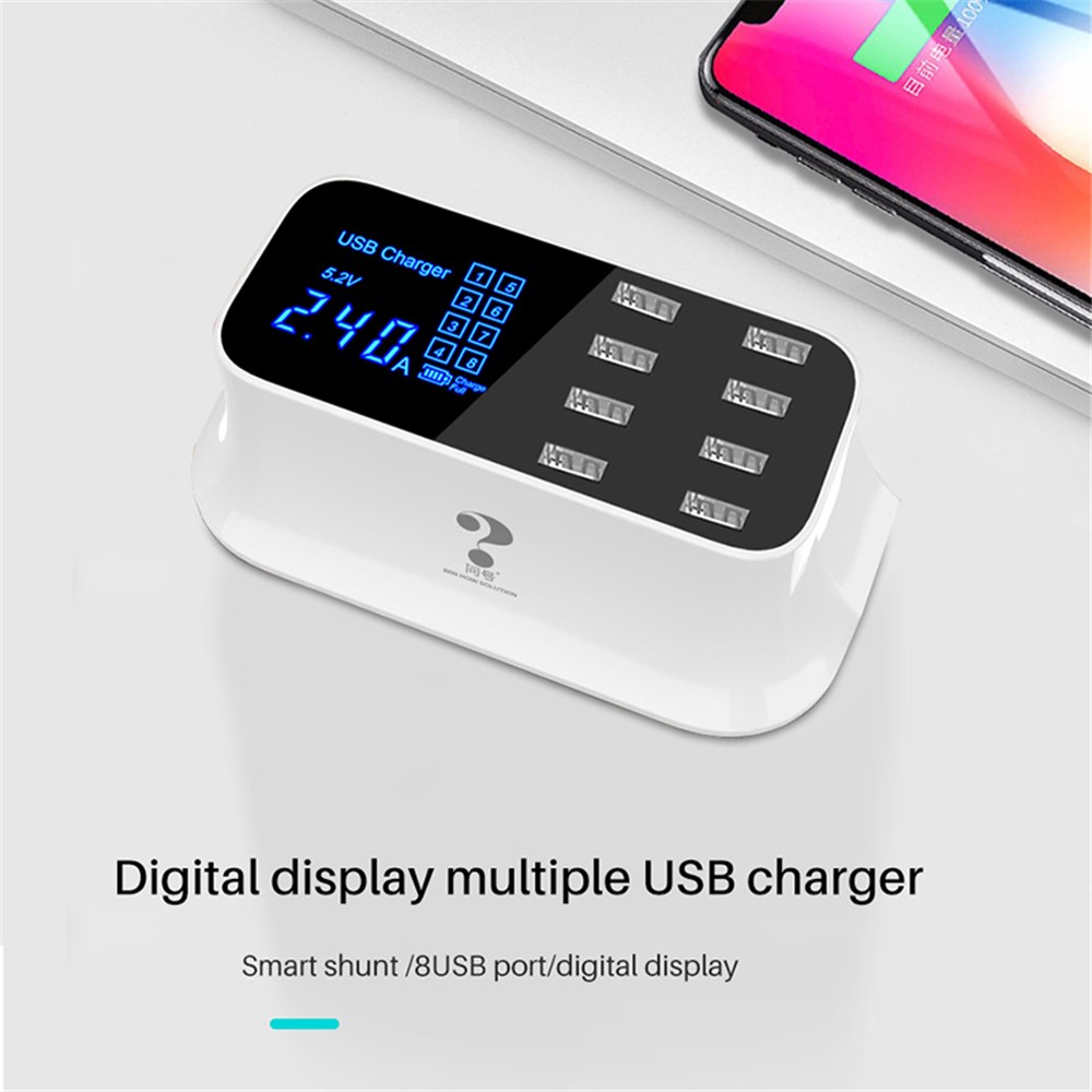 YC-CDA19 5V 8A 8-Port USB Power Adapter Charger with LCD Display - Black Surface / US Plug-5