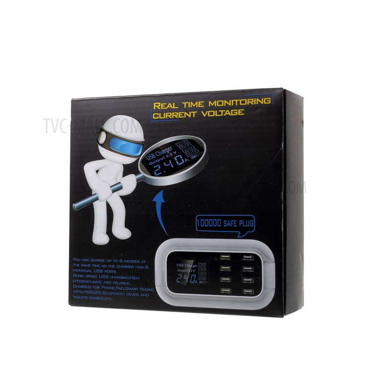 YC-CDA19 5V 8A 8-Port USB Power Adapter Charger with LCD Display - Black Surface / US Plug-8