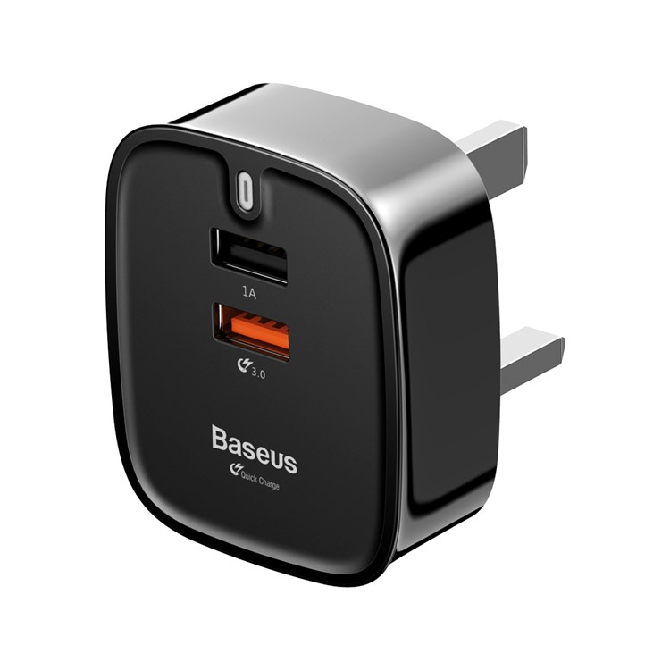 BASEUS Funzi Series Dual USB QC3.0 Fast Charging Travel Charger for iPhone Samsung - Black / UK Plug-2
