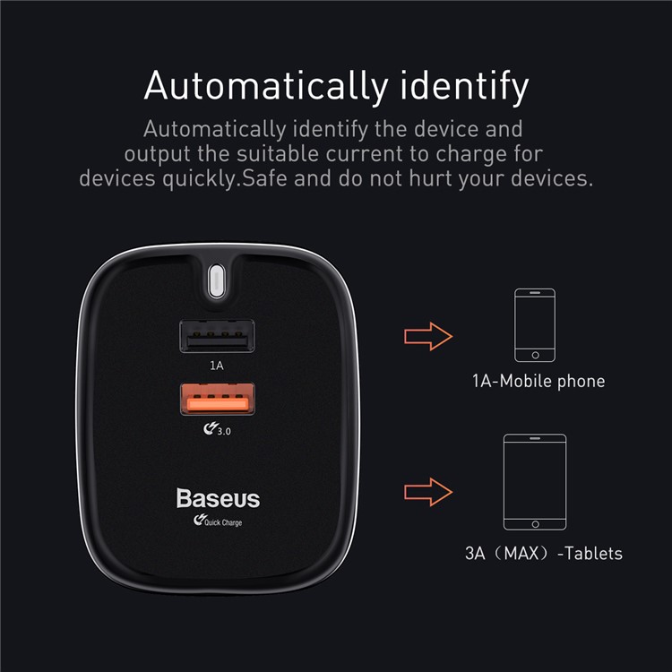 BASEUS Funzi Series Dual USB QC3.0 Fast Charging Travel Charger for iPhone Samsung - Black / UK Plug-5