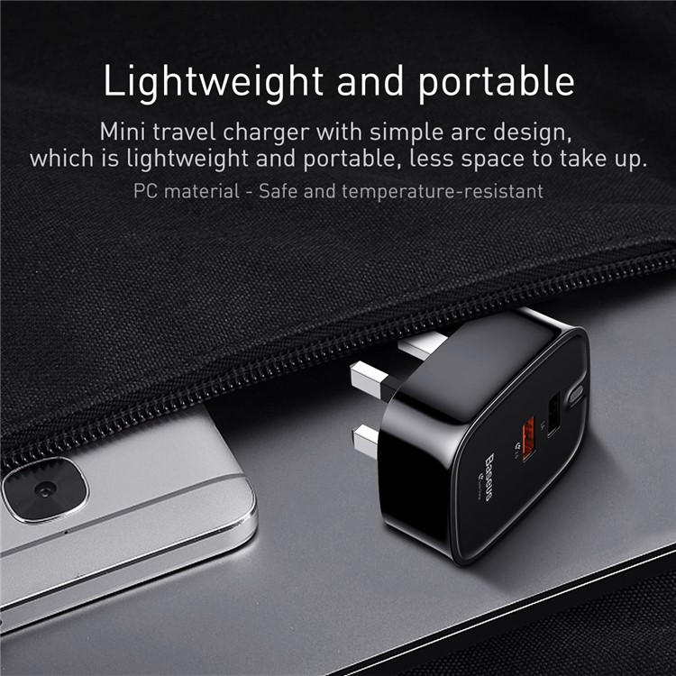 BASEUS Funzi Series Dual USB QC3.0 Fast Charging Travel Charger for iPhone Samsung - Black / UK Plug-6