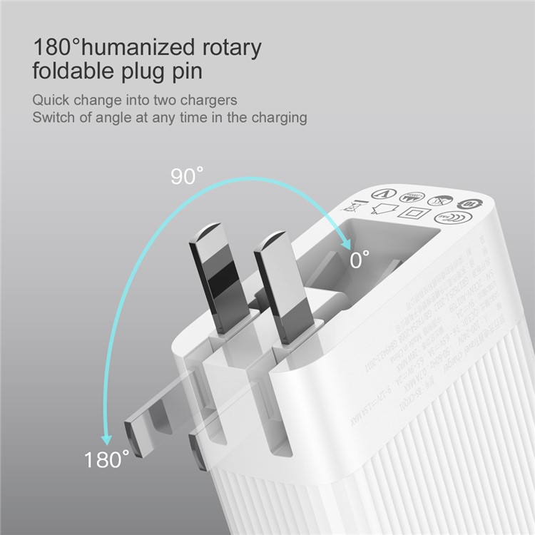 BASEUS Transun Series QC 3.0 Quick Charger Double USB Foldable Plug Portable Travel Wall Charger - White-4