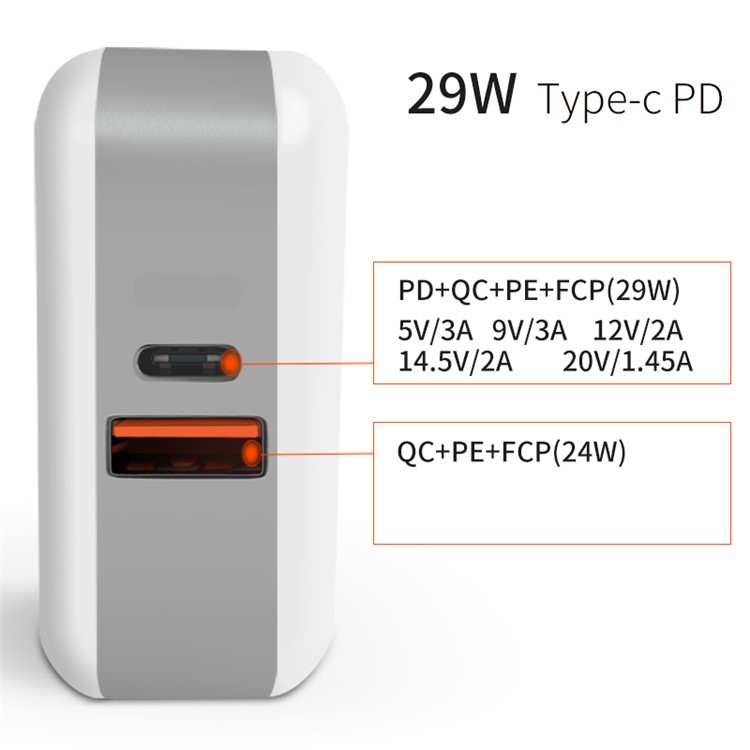 29W QC 3.0 USB Type C Travel Wall Charger Power Adapter for Mobile Phones & Tablets (with 4 Plug)-2