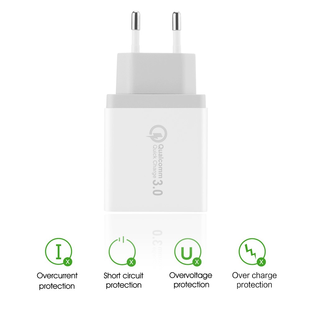3 Ports Quick Charger QC 3.0 30W USB Charger Travel Adapter for iPhone Samsung Huawei - EU Plug-3