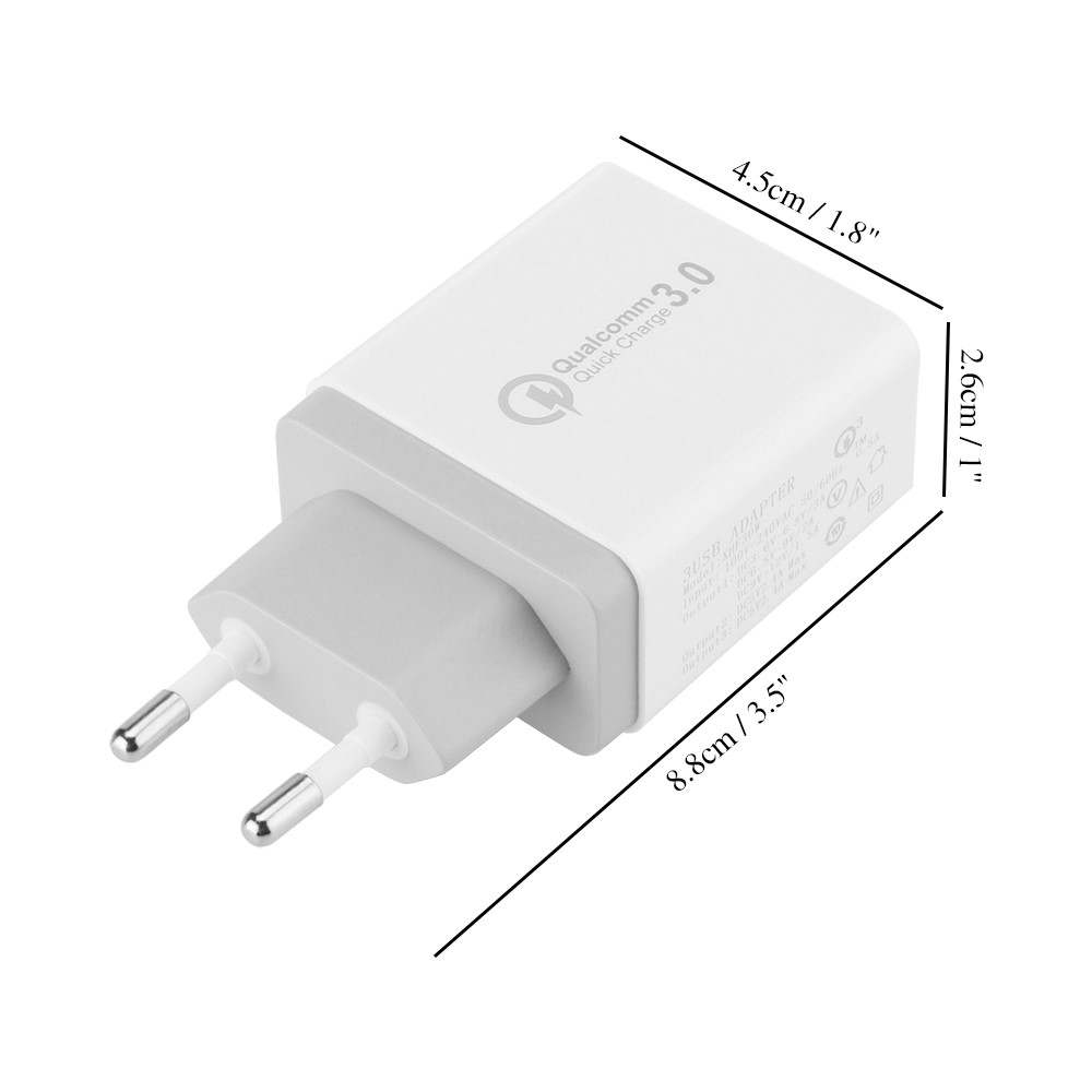 3 Ports Quick Charger QC 3.0 30W USB Charger Travel Adapter for iPhone Samsung Huawei - EU Plug-5