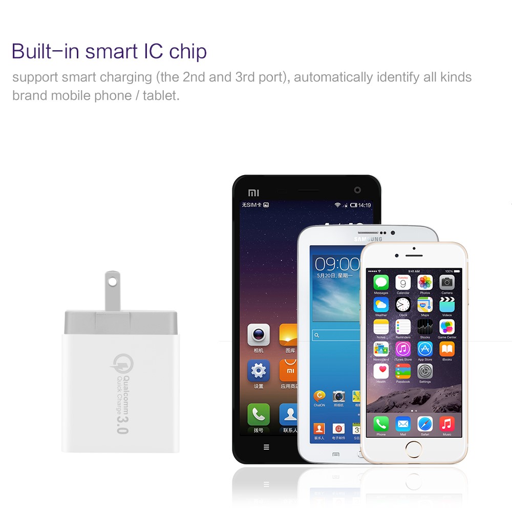 30W QC 3.0 Quick Charge 3 USB Ports Wall Charger USB Travel Adapter for iPhone Samsung Huawei - US Plug-2