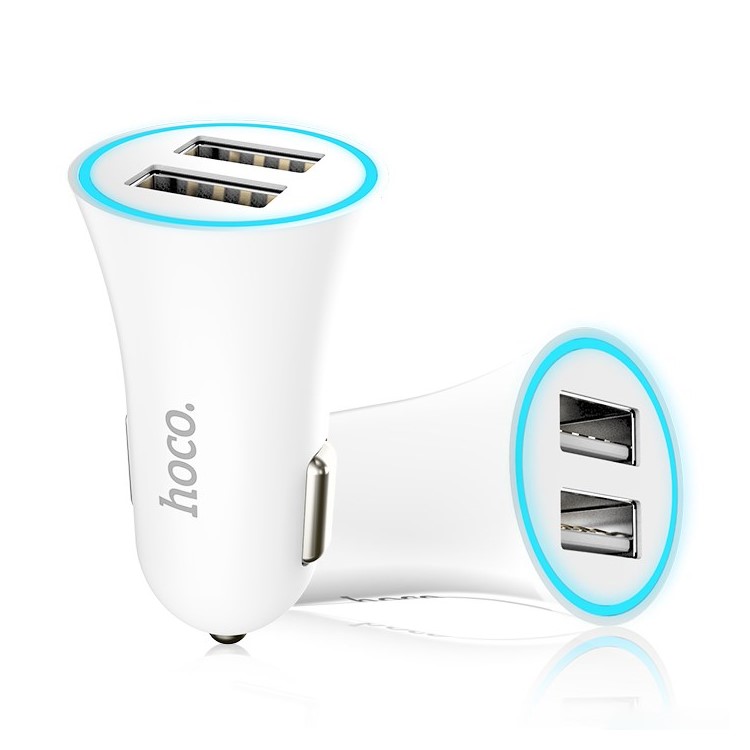 HOCO UC204 2.4A Dual USB Car Charger for iPhone Samsung - White-1
