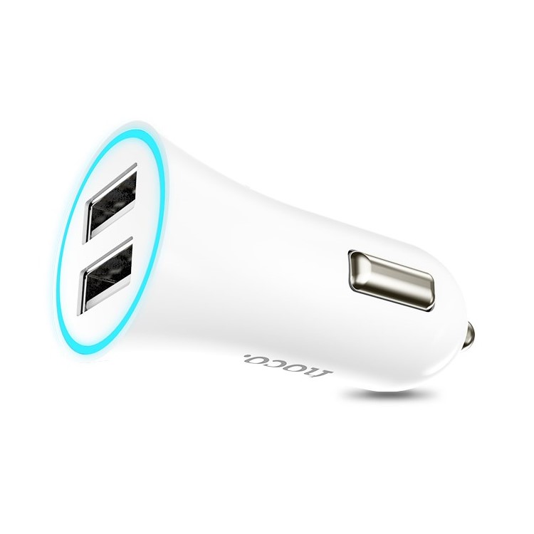 HOCO UC204 2.4A Dual USB Car Charger for iPhone Samsung - White-2
