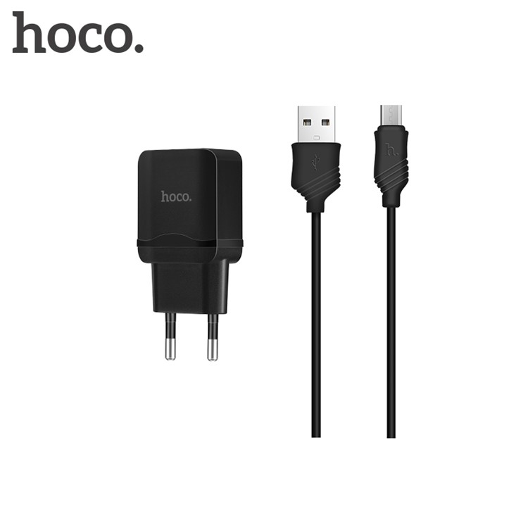 HOCO C22A Little Superior USB Ports Wall Travel Charger + Micro USB Charging Cable - EU Plug / Black-1