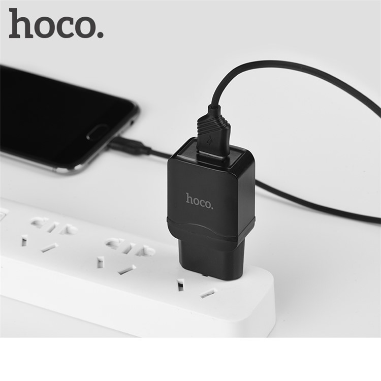 HOCO C22A Little Superior USB Ports Wall Travel Charger + Micro USB Charging Cable - EU Plug / Black-2