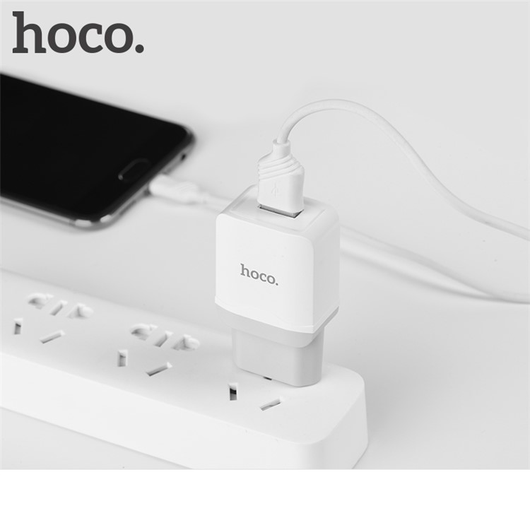 HOCO C22A Portable Little Superior USB Ports Wall Travel Charger + Micro USB Charging Cable - EU Plug / White-2