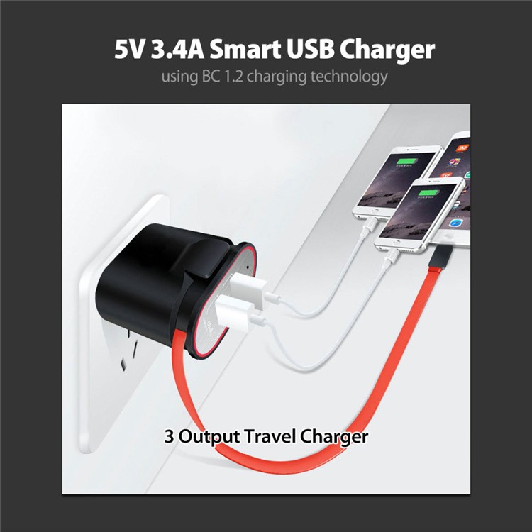 XBX-05 3.4A Dual USB Output Travel Wall Charger with Built-in Micro USB Cable - EU Plug / Black-11