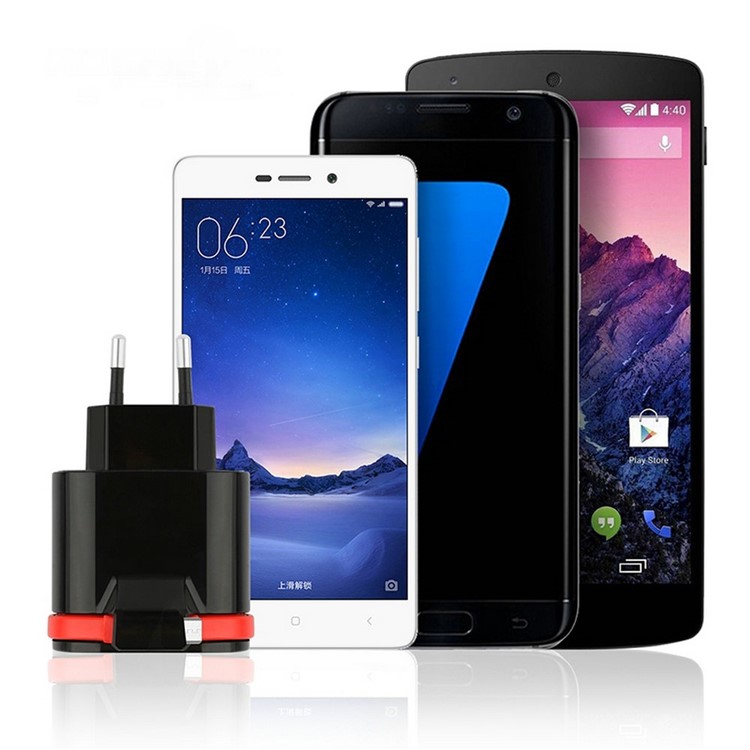 XBX-05 3.4A Dual USB Output Travel Wall Charger with Built-in Micro USB Cable - EU Plug / Black-13