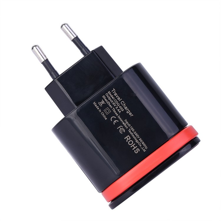 XBX-05 3.4A Dual USB Output Travel Wall Charger with Built-in Micro USB Cable - EU Plug / Black-2