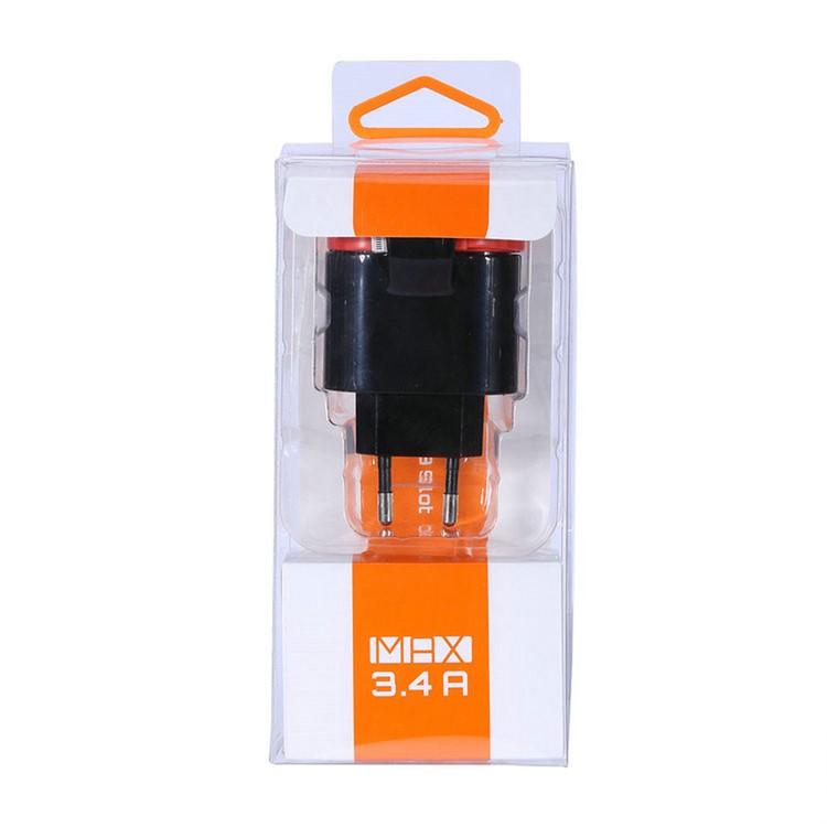 XBX-05 3.4A Dual USB Output Travel Wall Charger with Built-in Micro USB Cable - EU Plug / Black-21
