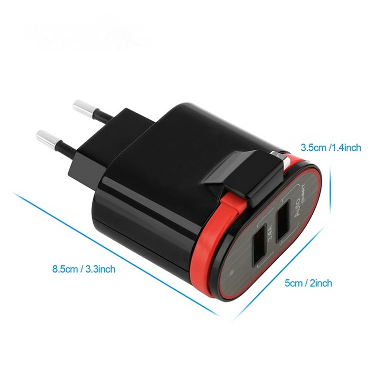 XBX-05 3.4A Dual USB Output Travel Wall Charger with Built-in Micro USB Cable - EU Plug / Black-4