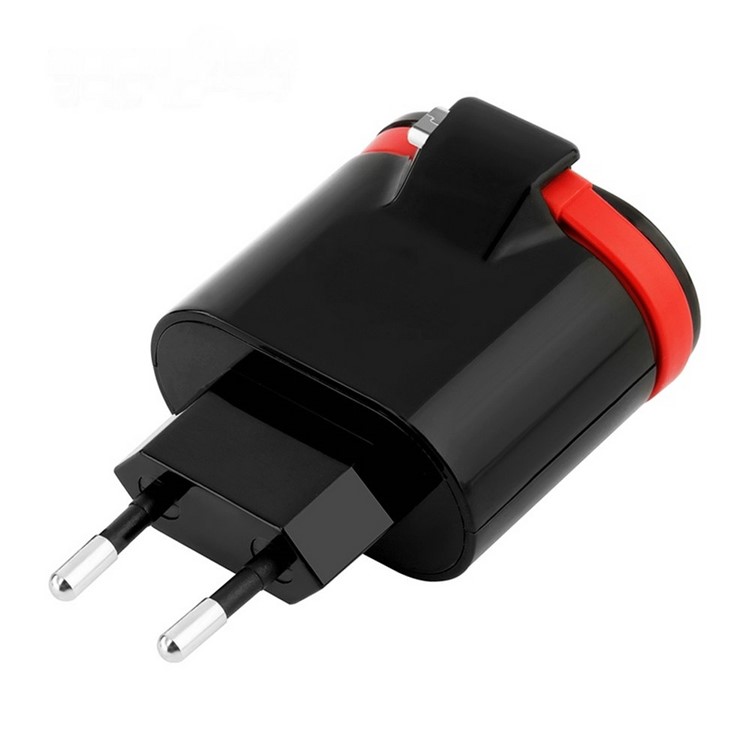 XBX-05 3.4A Dual USB Output Travel Wall Charger with Built-in Micro USB Cable - EU Plug / Black-5