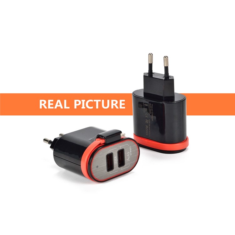 XBX-05 3.4A Dual USB Output Travel Wall Charger with Built-in Micro USB Cable - EU Plug / Black-6