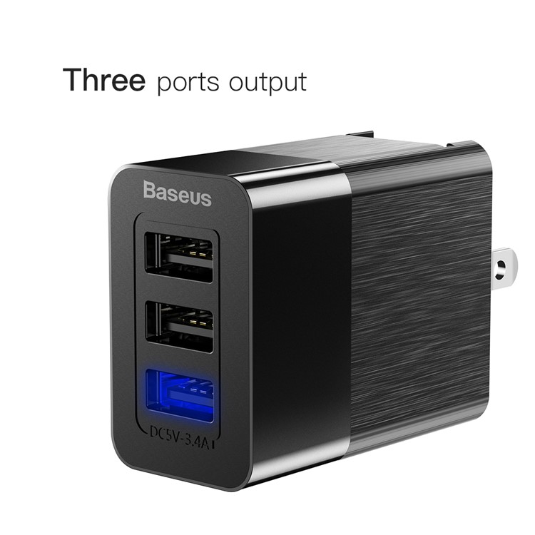 BASEUS 3.4A Universal Three USB Ports Travel Charger Adapter for Apple Samsung Sony(with US Plug/EU Plug/UK Plug Connecter) - Black -5