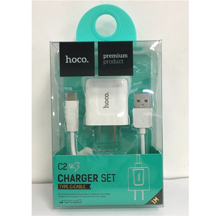 HOCO C2 5V 2.1A Wall Charger Adapter + USB Type-C Cable Kit for Samsung Huawei Sony - US Plug-9