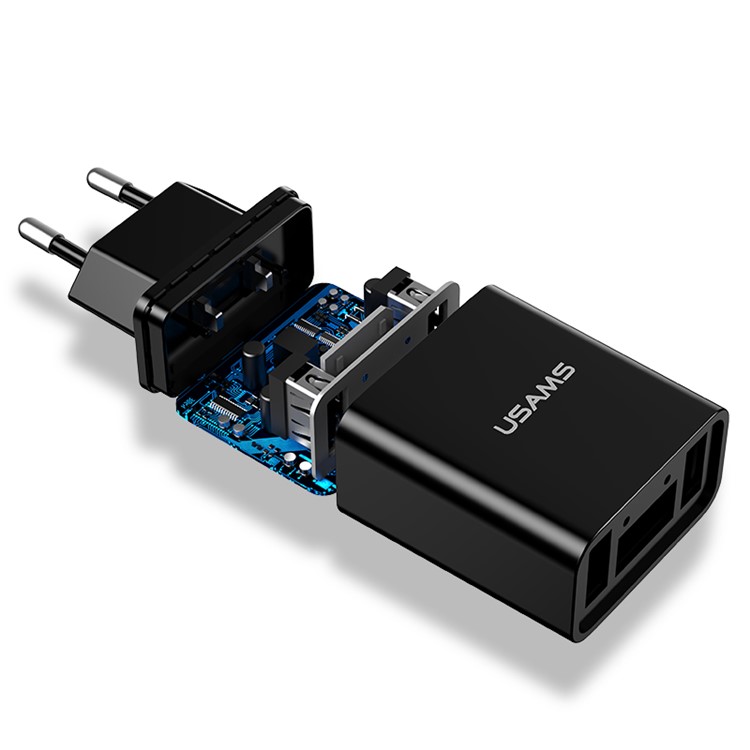 USAMS US-CC040 Dual Port USB Travel Charger with Digital Display for iPhone Samsung HTC Etc. - EU Plug / Black-2