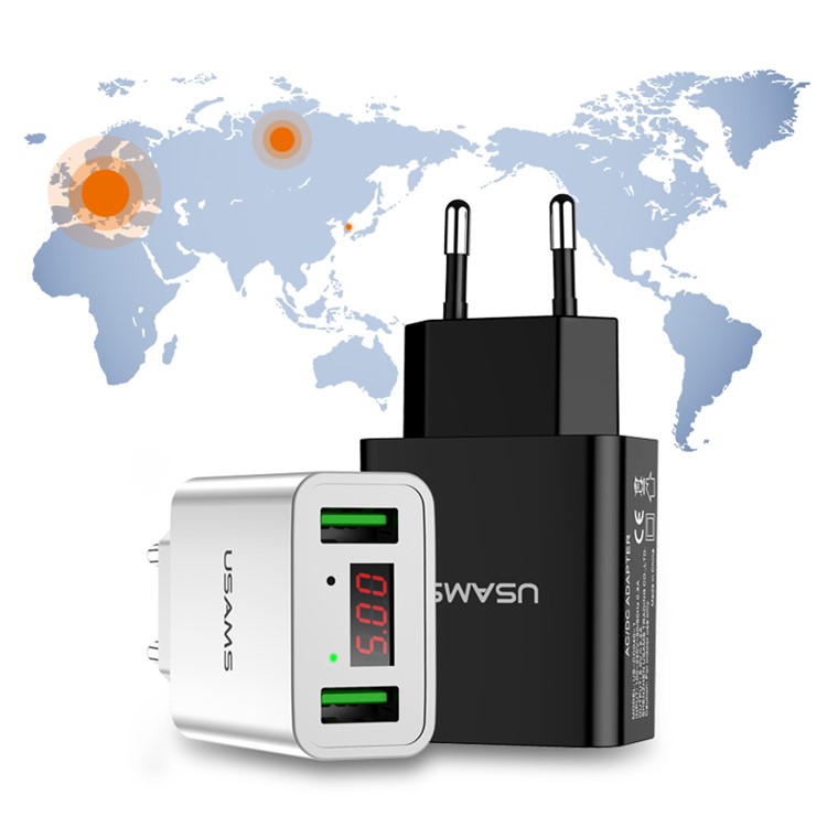 USAMS US-CC040 Dual Port USB Travel Charger with Digital Display for iPhone Samsung HTC Etc. - EU Plug / Black-3
