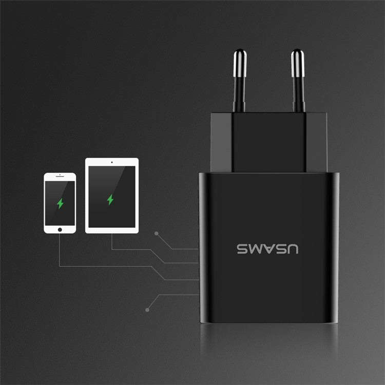 USAMS US-CC040 Dual Port USB Travel Charger with Digital Display for iPhone Samsung HTC Etc. - EU Plug / Black-4