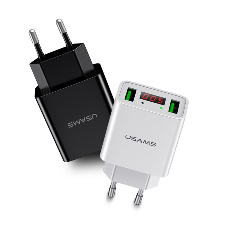USAMS US-CC040 Dual Port USB Travel Charger with Digital Display for iPhone Samsung HTC Etc. - EU Plug / Black-5