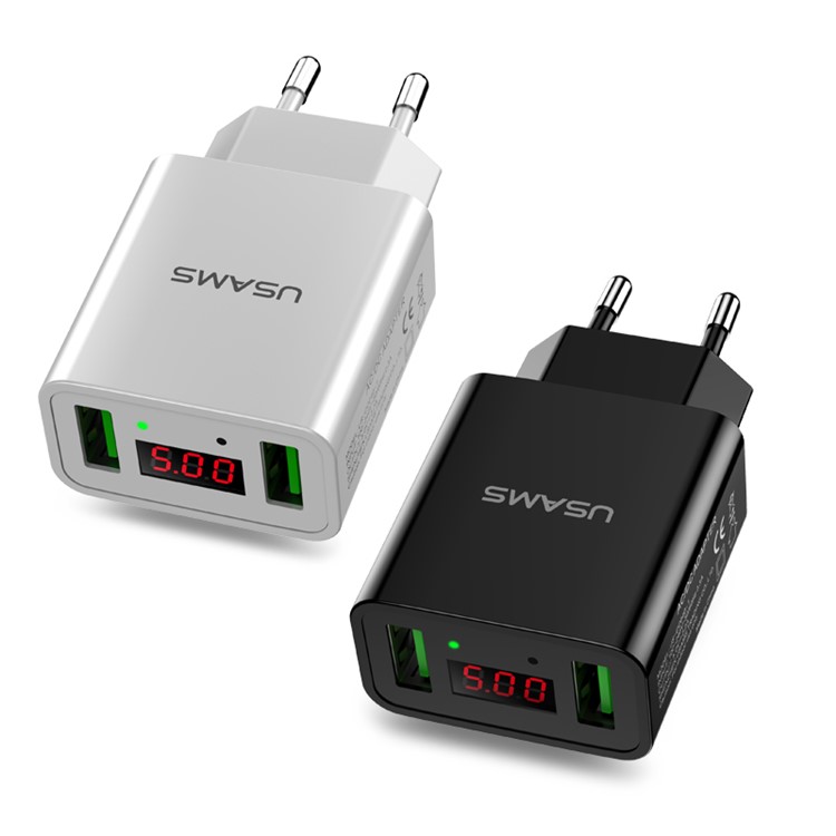 USAMS US-CC040 Dual Port USB Travel Charger with Digital Display for iPhone Samsung HTC Etc. - EU Plug / Black-6