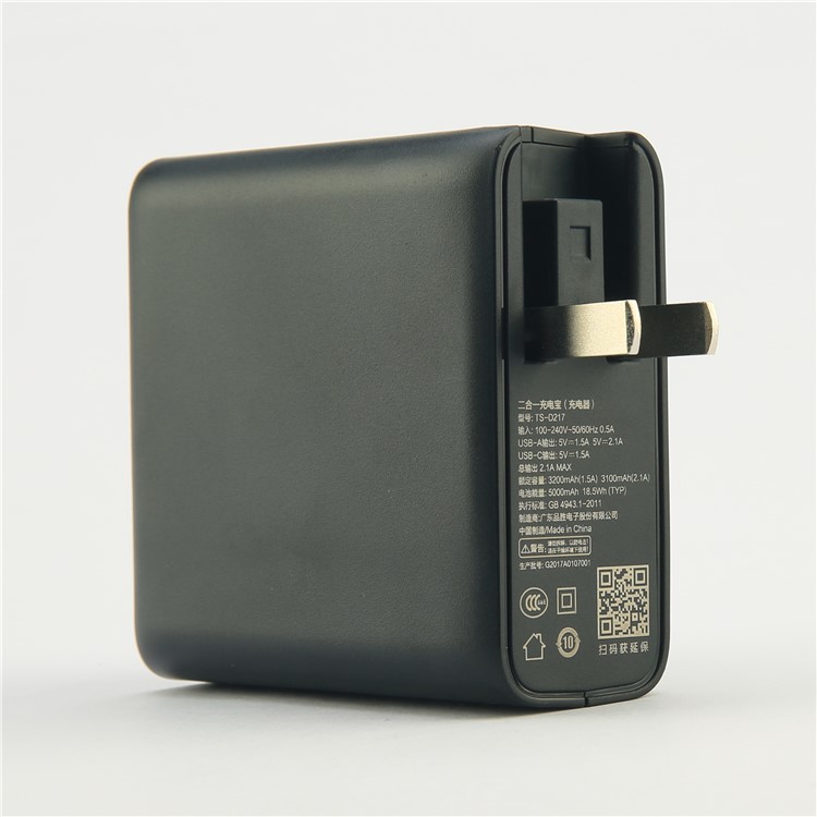 PISEN 2-in-1 Wall Travel Charger with USB-C Output 5000mAh External Battery Power Bank-70