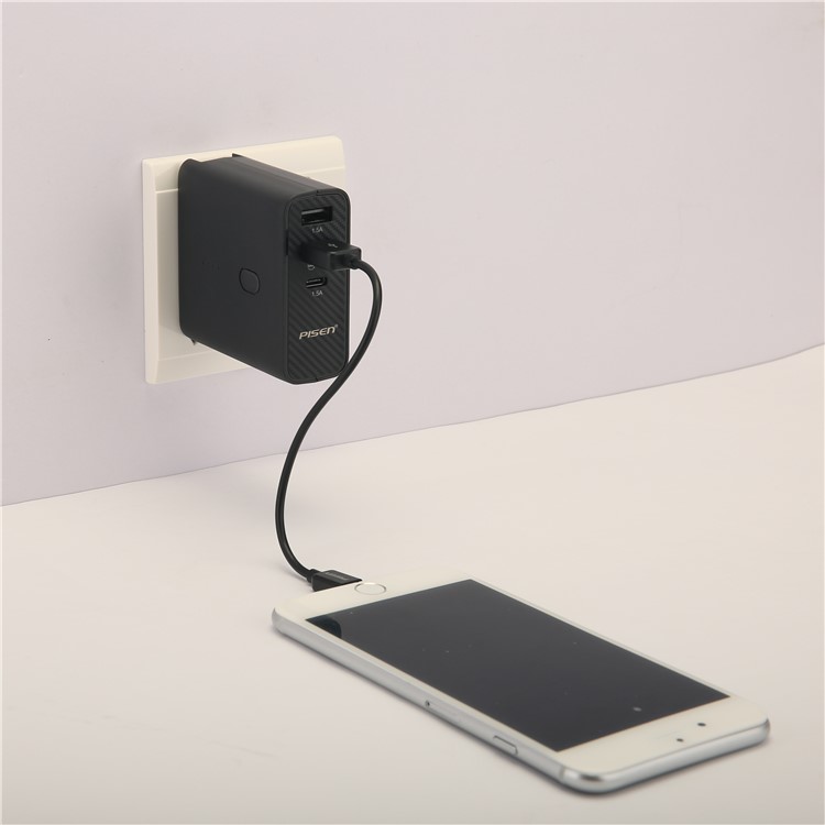 PISEN 2-in-1 Wall Travel Charger with USB-C Output 5000mAh External Battery Power Bank-100
