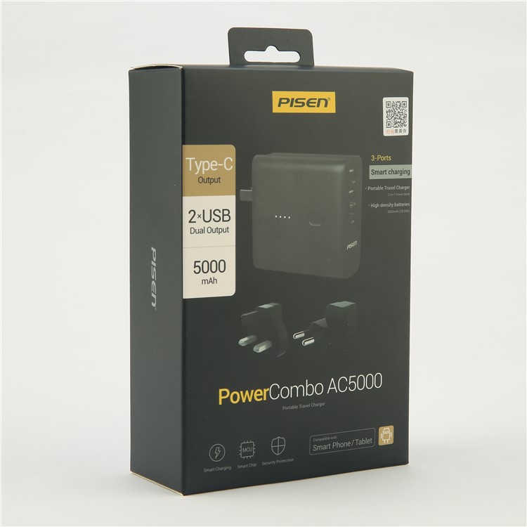 PISEN 2-in-1 Wall Travel Charger with USB-C Output 5000mAh External Battery Power Bank-127