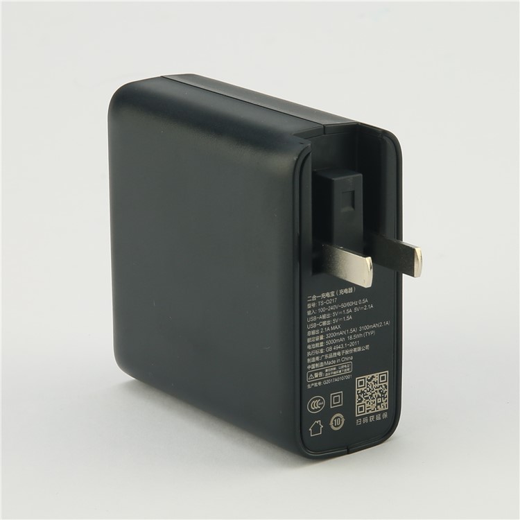 PISEN 2-in-1 Wall Travel Charger with USB-C Output 5000mAh External Battery Power Bank-25