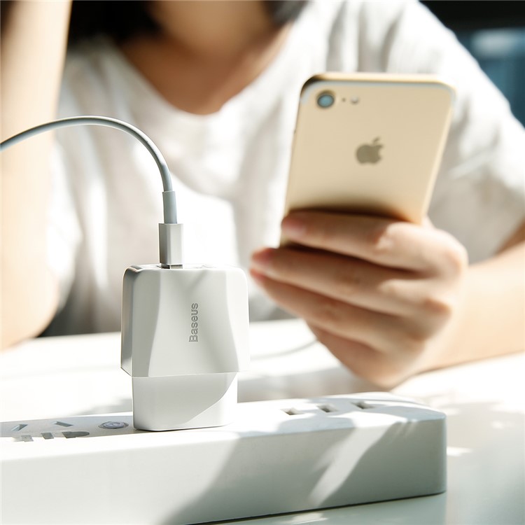 BASEUS 2.1A Dual USB Port Travel Charger Wall Adapter for iPhone iPad Samsung Etc. - EU Plug / White-11