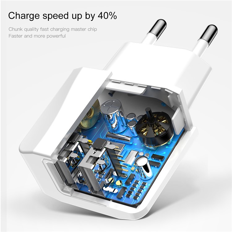 BASEUS 2.1A Dual USB Port Travel Charger Wall Adapter for iPhone iPad Samsung Etc. - EU Plug / White-3