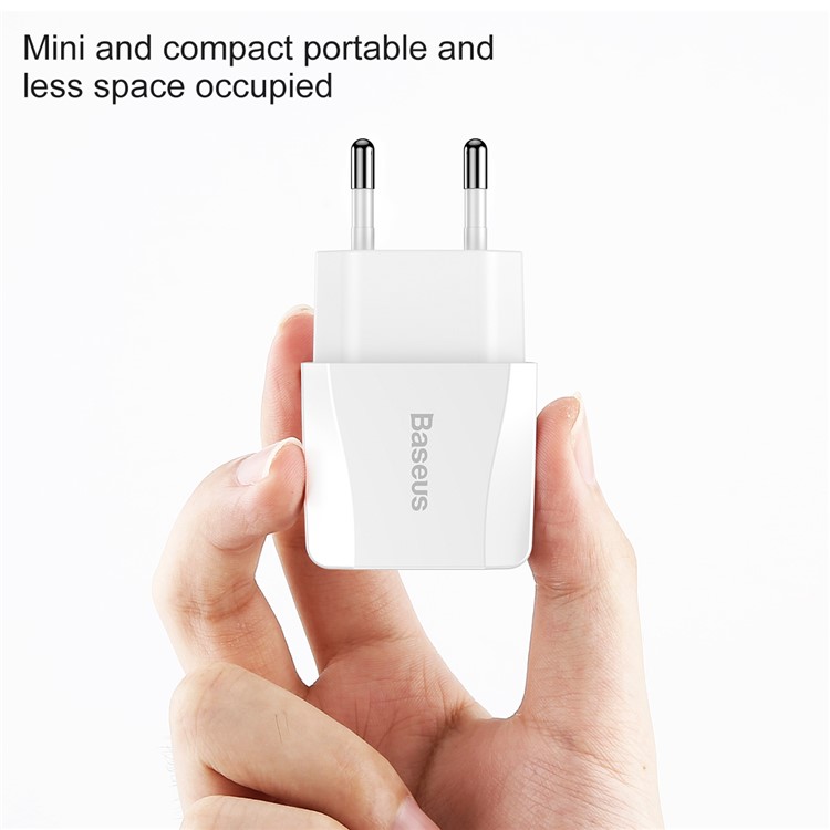 BASEUS 2.1A Dual USB Port Travel Charger Wall Adapter for iPhone iPad Samsung Etc. - EU Plug / White-7