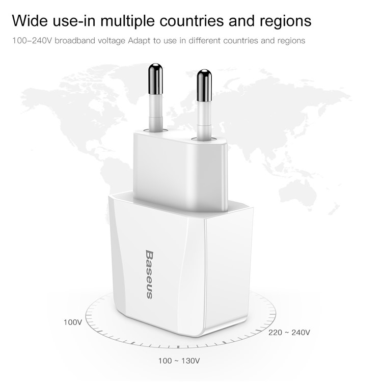 BASEUS 2.1A Dual USB Port Travel Charger Wall Adapter for iPhone iPad Samsung Etc. - EU Plug / White-8
