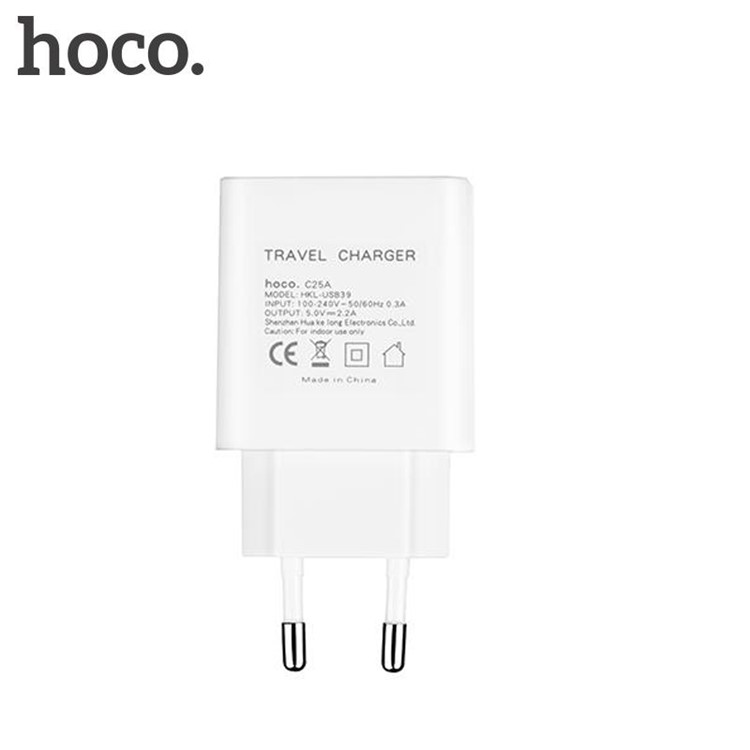 HOCO C25A Cool 2.2A Dual USB Wall Charger Adapter with LED Display - EU Plug / White-2