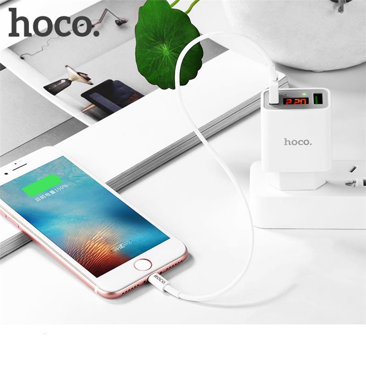 HOCO C25A Cool 2.2A Dual USB Wall Charger Adapter with LED Display - EU Plug / White-5