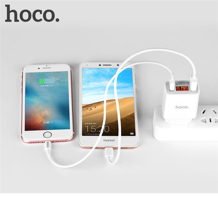 HOCO C25A Cool 2.2A Dual USB Wall Charger Adapter with LED Display - EU Plug / White-6