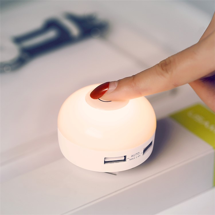 USAMS US-JD060 2.4A Two USB Ports Wall Charger with LED Night Light for Apple Samsung HTC etc. - US Standard Plug-1