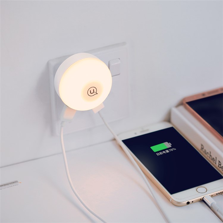 USAMS US-JD060 2.4A Two USB Ports Wall Charger with LED Night Light for Apple Samsung HTC etc. - US Standard Plug-4