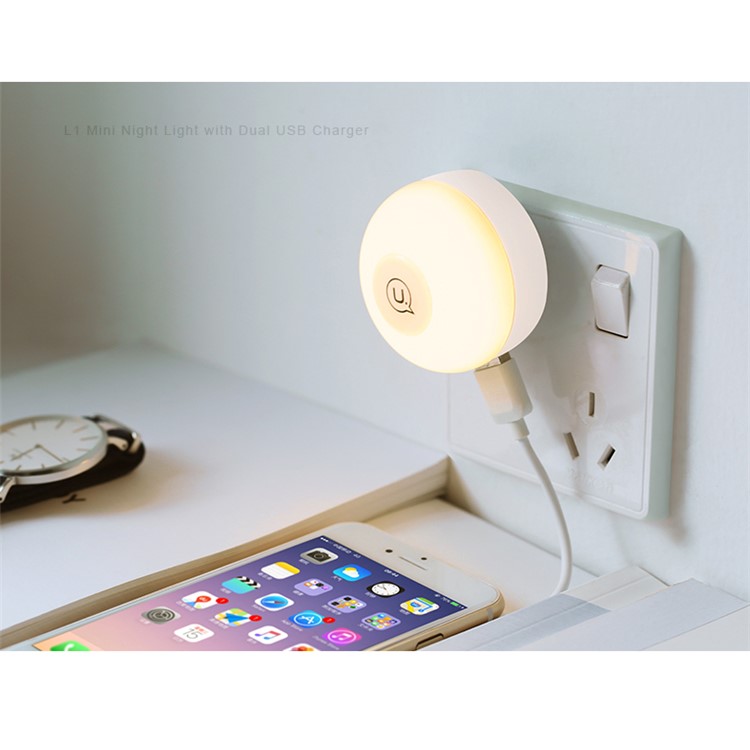 USAMS US-JD060 2.4A Two USB Ports Wall Charger with LED Night Light for Apple Samsung HTC etc. - US Standard Plug-8