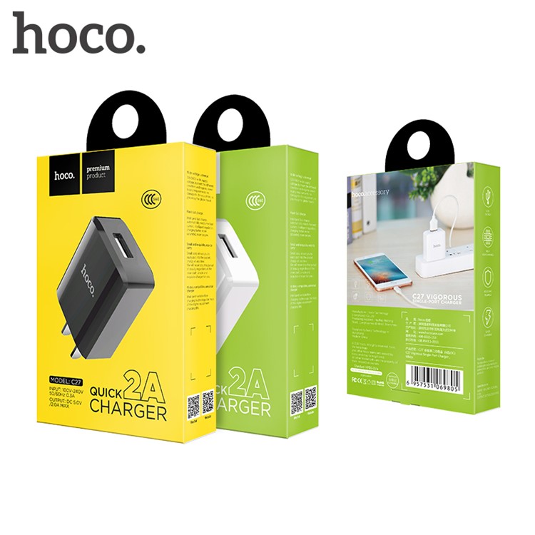 HOCO C27 5V 2A Single USB Port Wall Charger Travel Adapter for iPhone Samsung Huawei - White / CN Plug-6