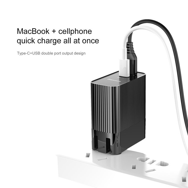 BASEUS 30W 5V/1A USB Port + Type-C PD3.0 Quick Charge Wall Charger for MacBook Pro etc. - Black / CN Plug-3
